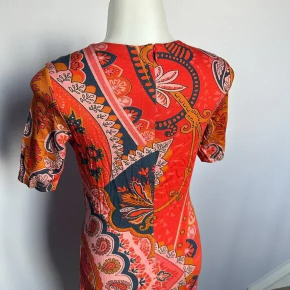 Farm Rio Red Orange Giannina Knit Paisley Midi Dress - Size XS - Picture 8 of 12